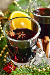 Mulled red wine with spices and orange.