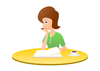 読書にふける女性　人物イラスト