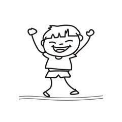 hand drawing cartoon happy boy playing