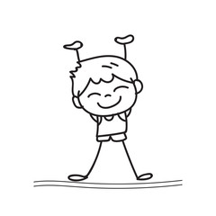 hand drawing cartoon happy boy playing