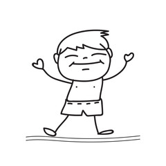 hand drawing cartoon happy boy playing