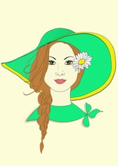 An illustration of a woman wearing a gardening hat 