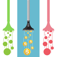 vacuum cleaner sucking silver coins vector