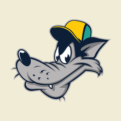 Obraz premium cartoon wolf head wearing cap