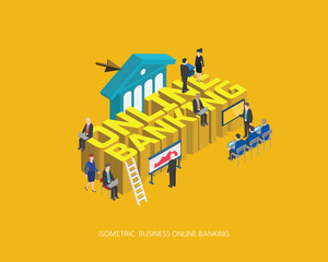 Flat 3d isometric vector illustration online banking concept design, Abstract urban modern style, high quality business series.