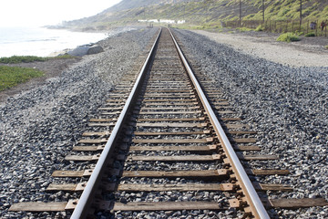 Train Tracks Running Alongside the Pacific Ocean