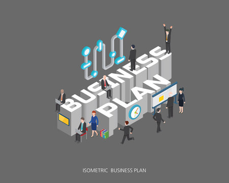 Flat 3d isometric vector illustration business plan concept design, Abstract urban modern style, high quality business series. 
