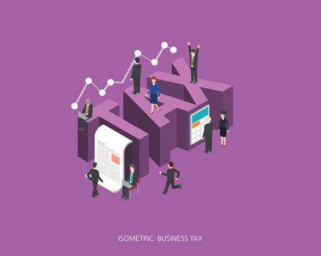 84. Flat 3d isometric vector illustration tax concept design, Abstract urban modern style, high quality business series. 
