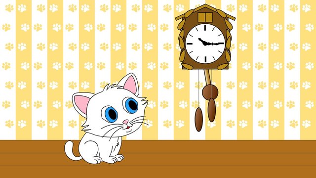 Kitten watching cuckoo clock seamless loop video 4k UHD