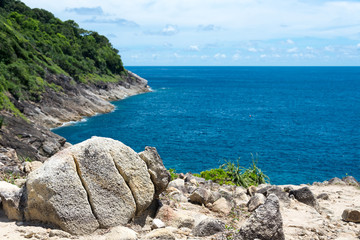 blue sky with sea and rock