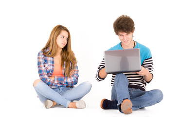 Portrait of attractive young couple in love man and woman