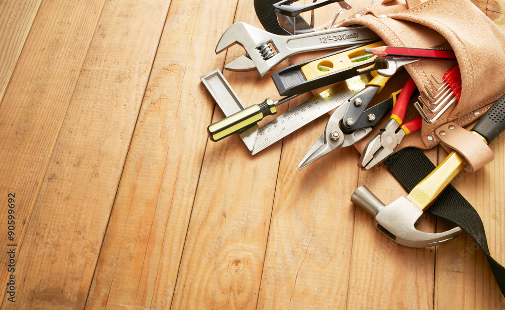 Wall mural tool belt with tools