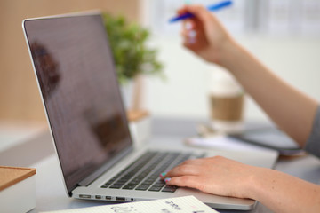 Fototapeta premium Young businesswoman working on a laptop