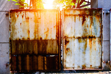 Background of rusty warehouse doors.
