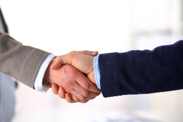 Business handshake. Two businessman shaking hands with each