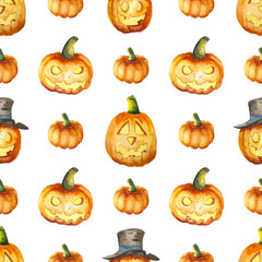 Seamless pattern with watercolor pumpkin