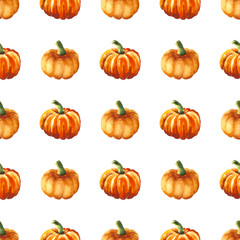 Seamless pattern with watercolor pumpkin
