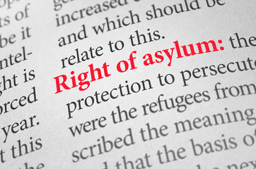 Obraz premium Definition of the term right of asylum in a dictionary