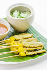 Grilled Pork Satay with Peanut Sauce and Vinegar, Thai food.