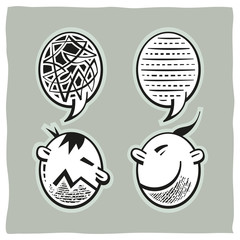 Confusion and peace of mind. Two faces with irritated and happy face expressions