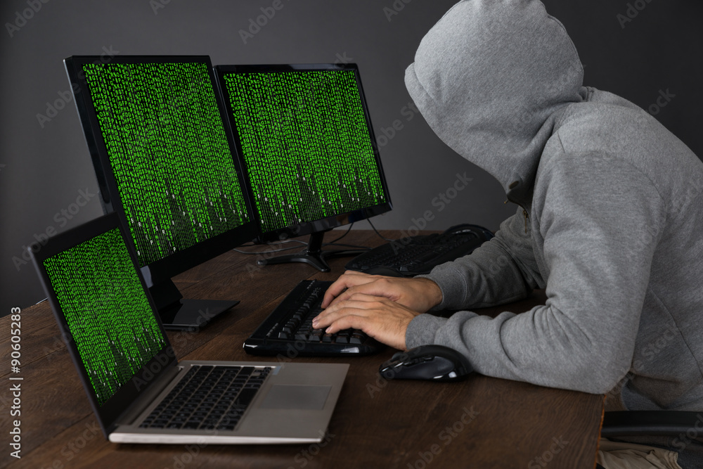 Poster Hacker With Computers At Desk