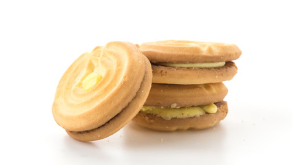 cookie biscuit with cream on white