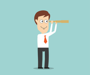 Businessman with spyglass looking for future 