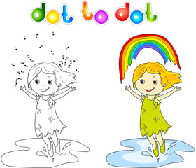 Girl dancing with rainbow dot to dot