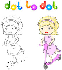 Small cute girl riding a scooter