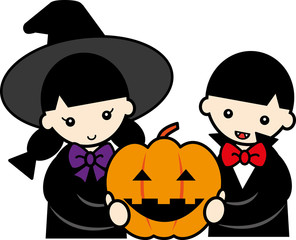 ハロウィンの仮装をする子供たち