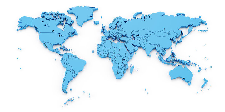 Fototapeta Wyszczególnia światową mapę z granicami państwowymi, 3d odpłaca się