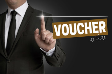 voucher touchscreen is operated by businessman concept