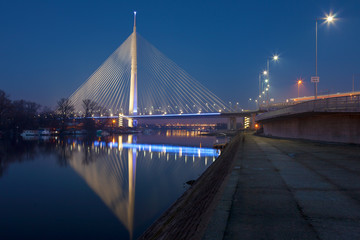 Fototapeta na wymiar Illuminated cable-stayed bridge at night