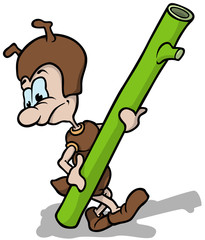 Ant Carries Stalk - Colored Cartoon Illustration, Vector