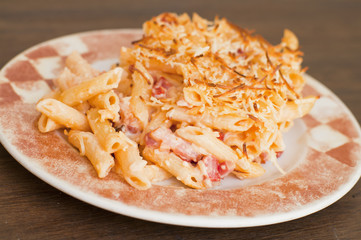 Macaroni and cheese, bacon and sausage