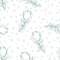 Seamless abstract pattern with peacock feathers and dots. Vintag