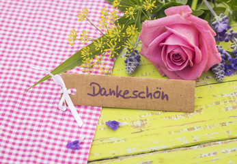 Danke Sagen Dankeschön Karte Schild mit Blumen