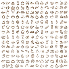 Fototapeta premium 190+ Food and Beverage Line Icon Set: Complete Outline Collection for Restaurant UI and Mobile Apps