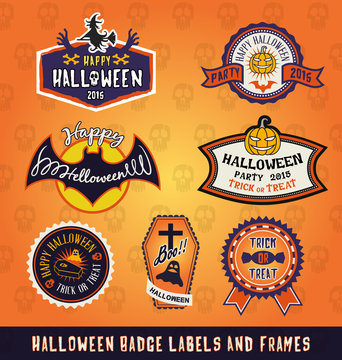 Set of Halloween badge label and frames design. For sticker, tags, label and other design. Vector illustration
