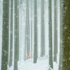 Weihnachtsmann im verschneiten Wald