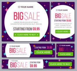Obraz premium Big, half price and one day sale banners. Vector.