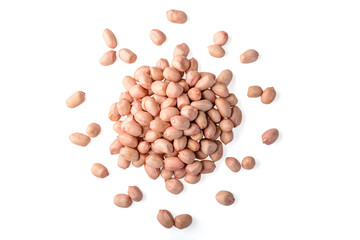 raw peanut kernel on white, top view