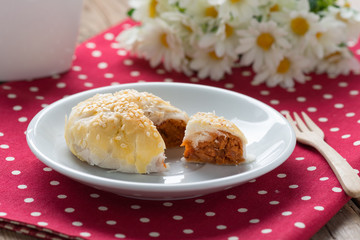 Roasted Pork pie, traditional snack.
