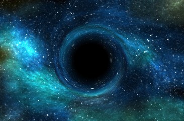 Naklejka premium Czarna dziura nad polem gwiazdy w przestrzeni kosmicznej