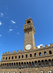 Fototapeta na wymiar Florence Italy Old Palace called Palazzo Vecchio and clock tower