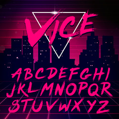 80s Retro Futurism style Font. Vector Brush Stroke Alphabet