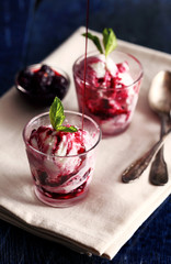 ice cream with cherry sauce