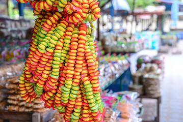 Kanom Puang Ma Lai, Thai cookie bunch with string as souvenir.