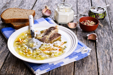 Soup with pearl barley and meat
