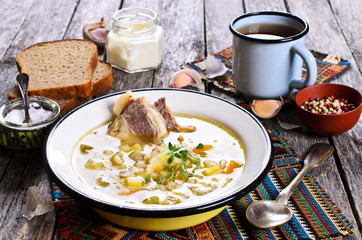 Soup with pearl barley and meat